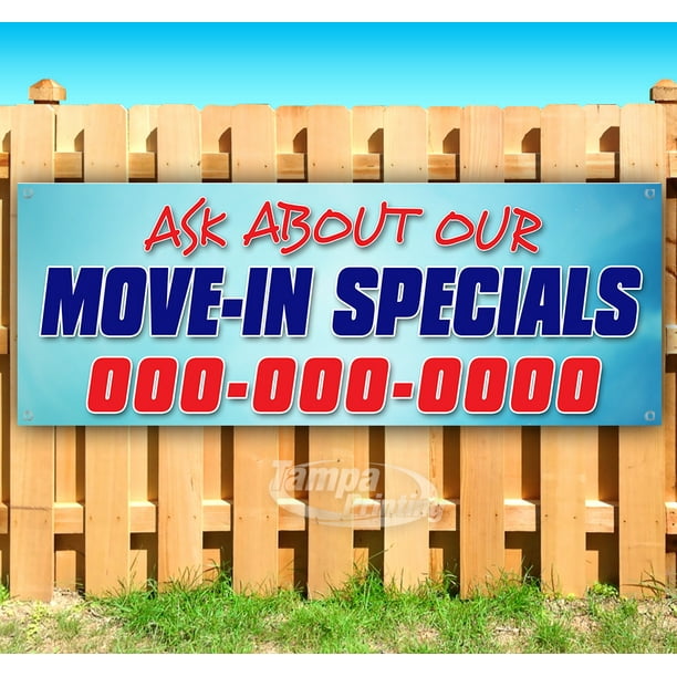 Advertising Flag, New Many Sizes Available Ask About Our Move-in Specials 13 oz Heavy Duty Vinyl Banner Sign with Metal Grommets Store Advertising Flag, New Many Sizes Available Ask About Our Move-in Specials 13 oz Heavy Duty Vinyl Banner Sign with Metal Grommets Store